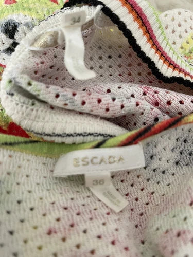 Escada Graffiti Mesh Knit Zip Printed Cardigan Jacket Sz 34