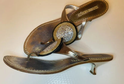 Claudio Merazzi Crystal Metallic Thong Kitten Heel Sandal Sz 39