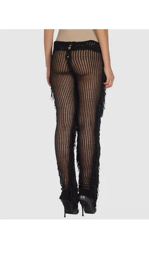 Graeme Armour Black Knit Fringe Tassel Pants Sz Small Rare Find