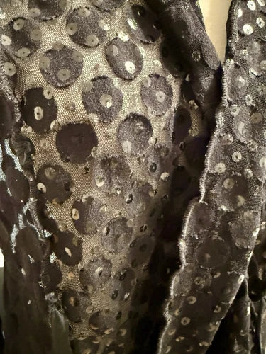 Jean Paul Gaultier Black Polka Dots Sequin Mesh Tie Top Shirt Sz Small