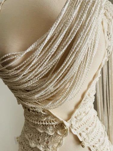 Julien Macdonald Rare Runway Crochet Fringe Sleeve Cardigan Top Sz XS Vintage