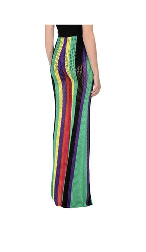 BALMAIN Striped Multicolor Knit Crochet Flare Pants Sz 36 NWOT