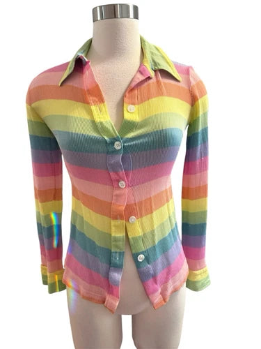 Trussardi Collection Striped Pastel Button Down Shirt Sz Med