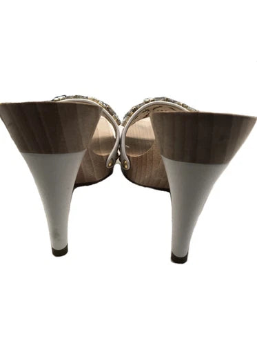 Casadei Wooden White Platform Crystal Heels Sz 8