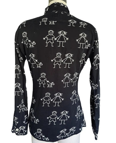 Moschino Cheap And Chic Vintage Stick Figure Button Shirt Sz Small