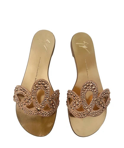 Giuseppe Zanotti Rose Gold Crystal Turchesite Thong Sandals Sz 39
