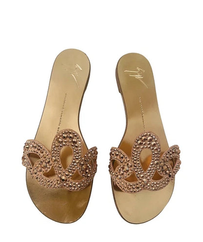 Giuseppe Zanotti Rose Gold Crystal Turchesite Thong Sandals Sz 39