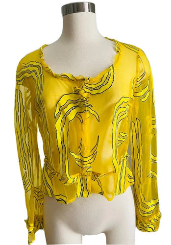 Vintage Gianni Versace Yellow Cardigan Sheer Panel Shirt Sz 42 1990’s