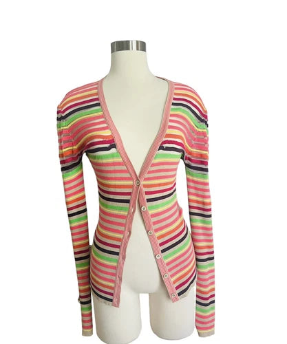 Sonia Rykiel Multicolored Striped Cardigan Vintage Sweater Sz Small