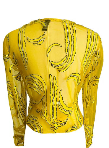 Vintage Gianni Versace Yellow Cardigan Sheer Panel Shirt Sz 42 1990’s