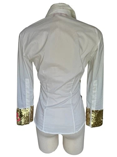 Who's Who One Gold Sequin Shirt Y2K Glam Button Blouse Sz Med Who’s Who Italy
