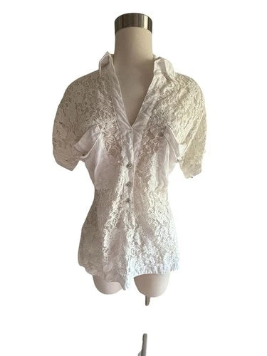 La Fabrica Del Lino LFDL White Lace Polo Shirt Sz Sm Italy