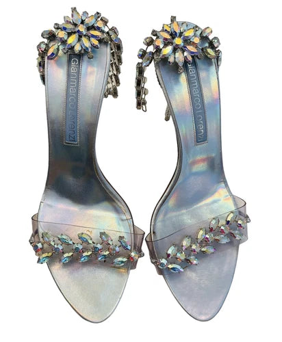 Gianmarco Lorenzi Crystal Anklet Iridescent Hologram Rhinestone Heels Sandals 39