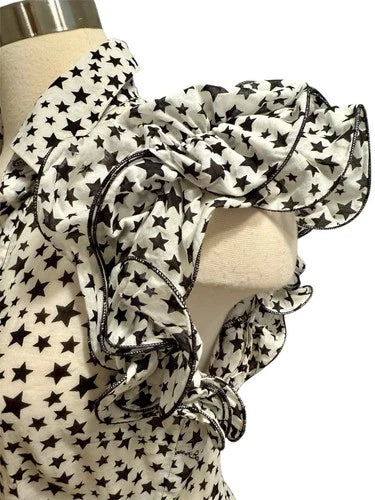 Roccobarocco Ruffle Sleeve Star Print Shirt Sz 42