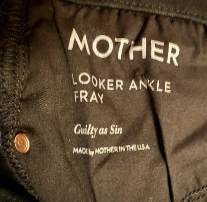 Mother The Looker Black Guilty As Sin Distressed Ankle Fray Jeans Sz 27