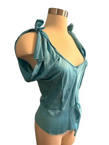 Brian Dales Blue Silk Hand Sewn Asymmetrical Top NWT