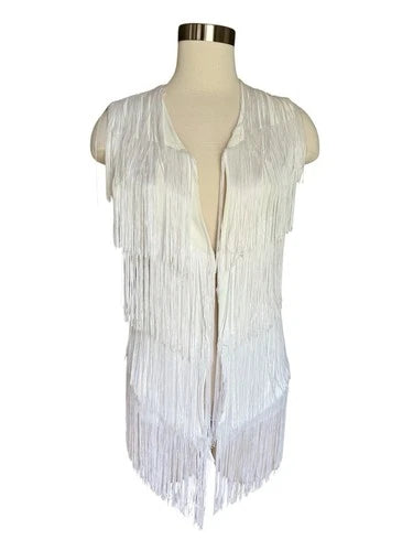 Nina Aghen White Fringe Vest Top Western Boho Style Sz 42