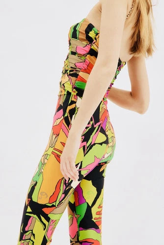 DUNDAS Stormy Cut-Out Chain Camo Jumpsuit Bodysuit Catsuit Size 40 New!
