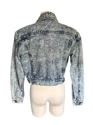 Alice + Olivia Chloe Rhinestone Studded Denim Jacket Sz Small NWT 80’s Stonewash
