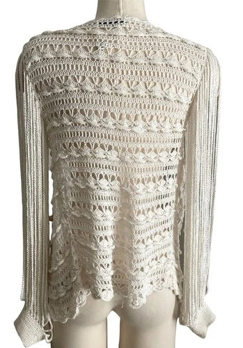 Julien Macdonald Rare Runway Crochet Fringe Sleeve Cardigan Top Sz XS Vintage