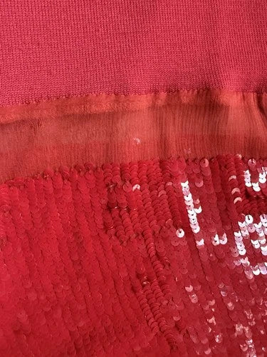HAUTE VINCENZO DE COTIIS Italy Red V Neck Sequin Hem Knit Sweater Top Luxury