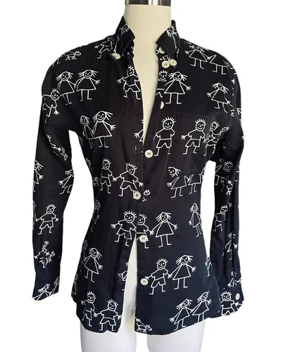 Moschino Cheap And Chic Vintage Stick Figure Button Shirt Sz Small