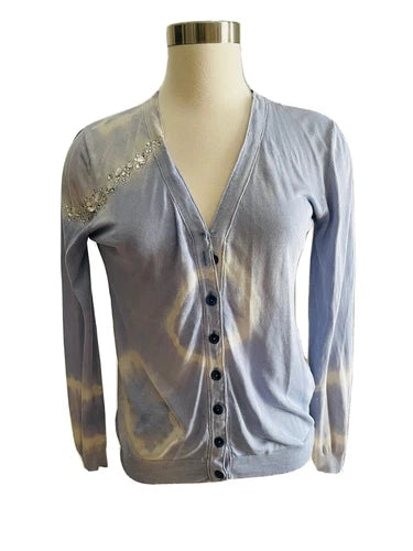 Blumarine Crystal Embellished Tie Dye Blue Sweater Cardigan Sz 42