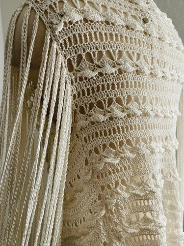 Julien Macdonald Rare Runway Crochet Fringe Sleeve Cardigan Top Sz XS Vintage