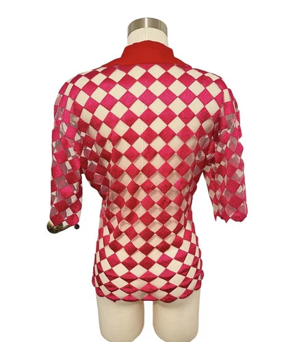 Jonathan Saunders 2014 Runway Pink Sheer Diamond Checker Shirt Top Sz 34