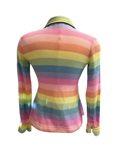 Trussardi Collection Striped Pastel Button Down Shirt Sz Med