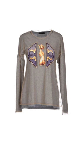 Ant Pitagora Gray Sheer Overlay Motif T Shirt Sz Sm