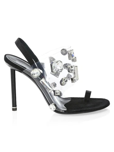 ALEXANDER WANG Kaia Heels Sandals Shoe PVC Clear Crystal Heels Sz 38 W/Box